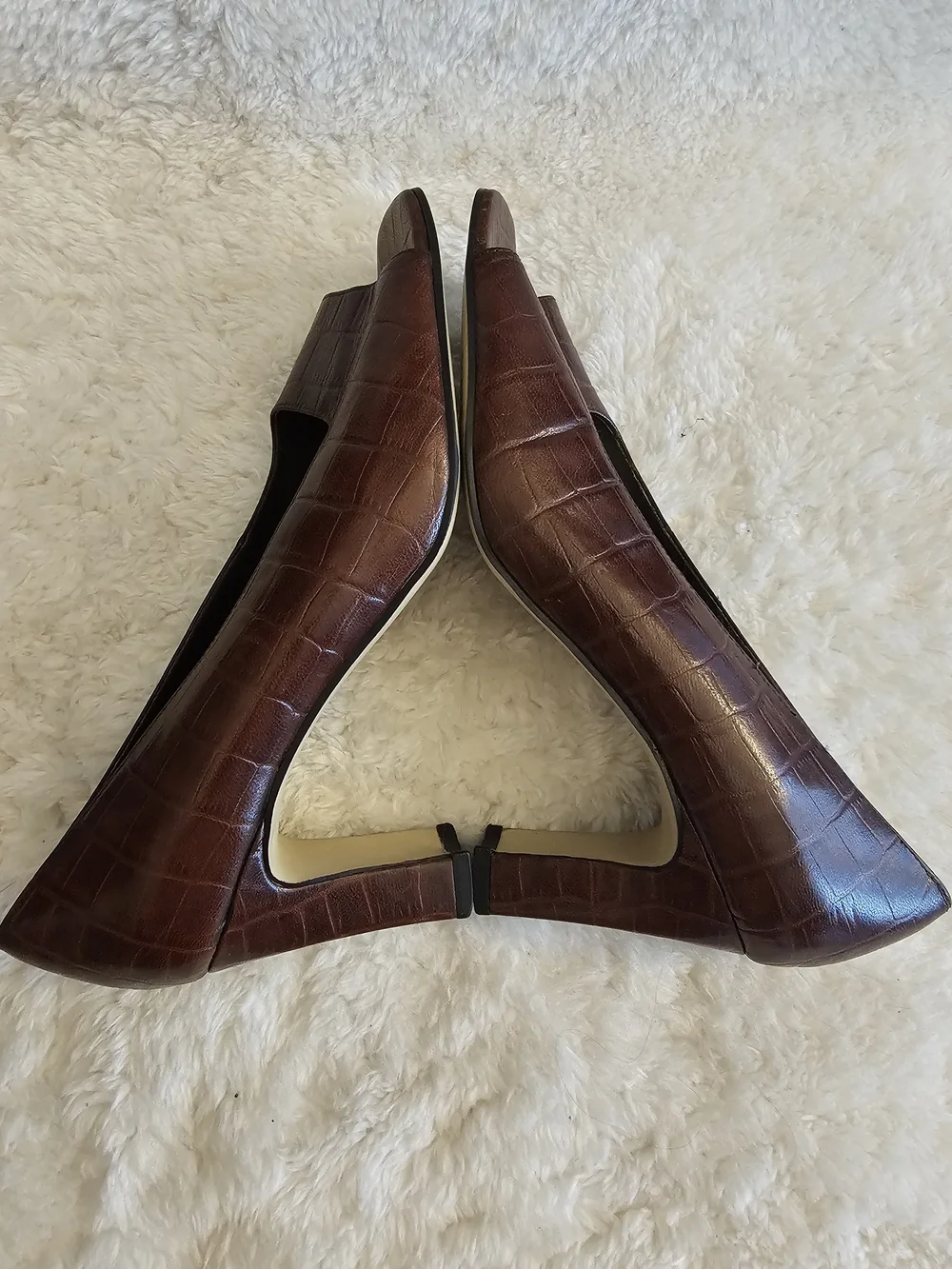 Vintage Karen Scott Croc Embossed Brown Peep Toe Heels